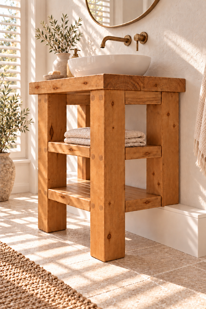 SOMERVALE 30cm Shorter Back Legs Solid Wood Bathroom Vanity With Shelf