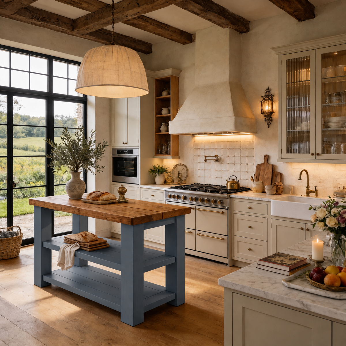 STONEFORD Blue Kitchen Island / Breakfast Bar / Rustic Island
