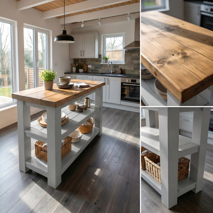 STONEFORD Light Grey Kitchen Island / Breakfast Bar / Rustic Island