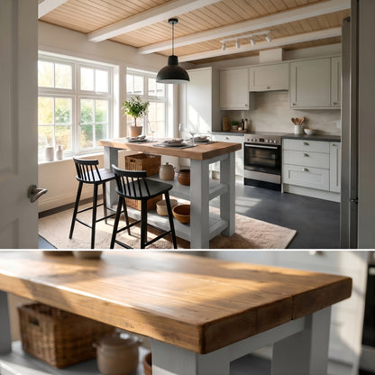 STONEFORD Light Grey Kitchen Island / Breakfast Bar / Rustic Island