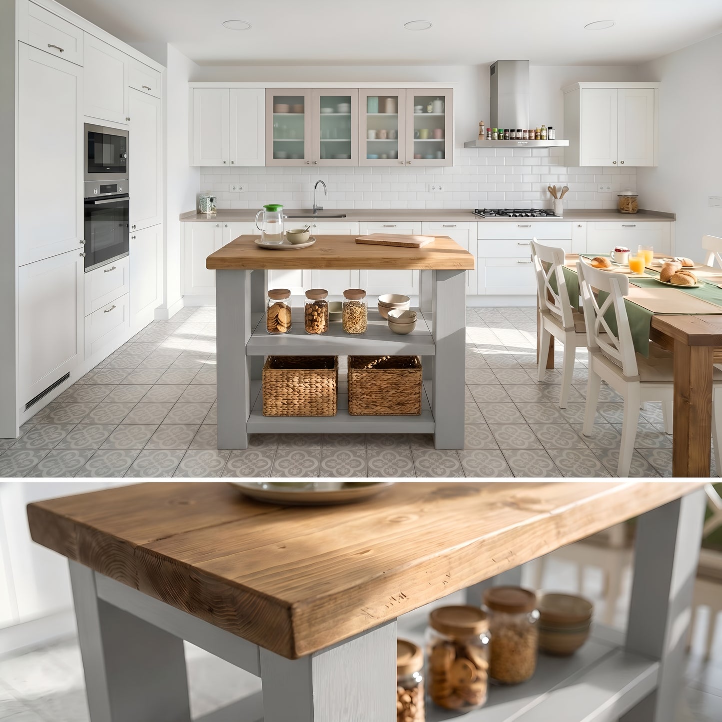 STONEFORD Light Grey Kitchen Island / Breakfast Bar / Rustic Island