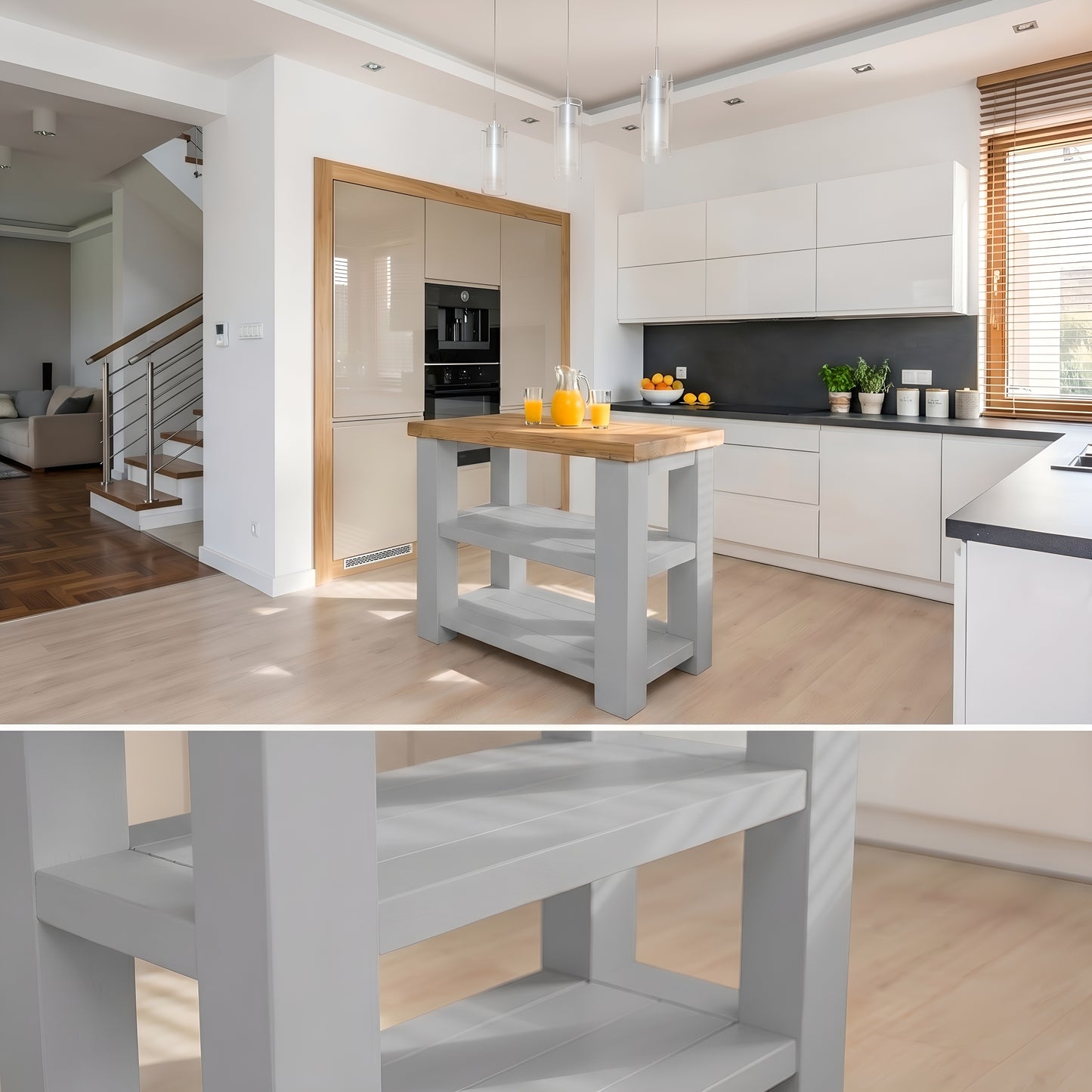 STONEFORD Light Grey Kitchen Island / Breakfast Bar / Rustic Island