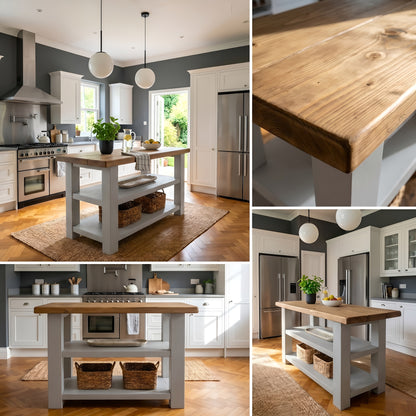 STONEFORD Light Grey Kitchen Island / Breakfast Bar / Rustic Island
