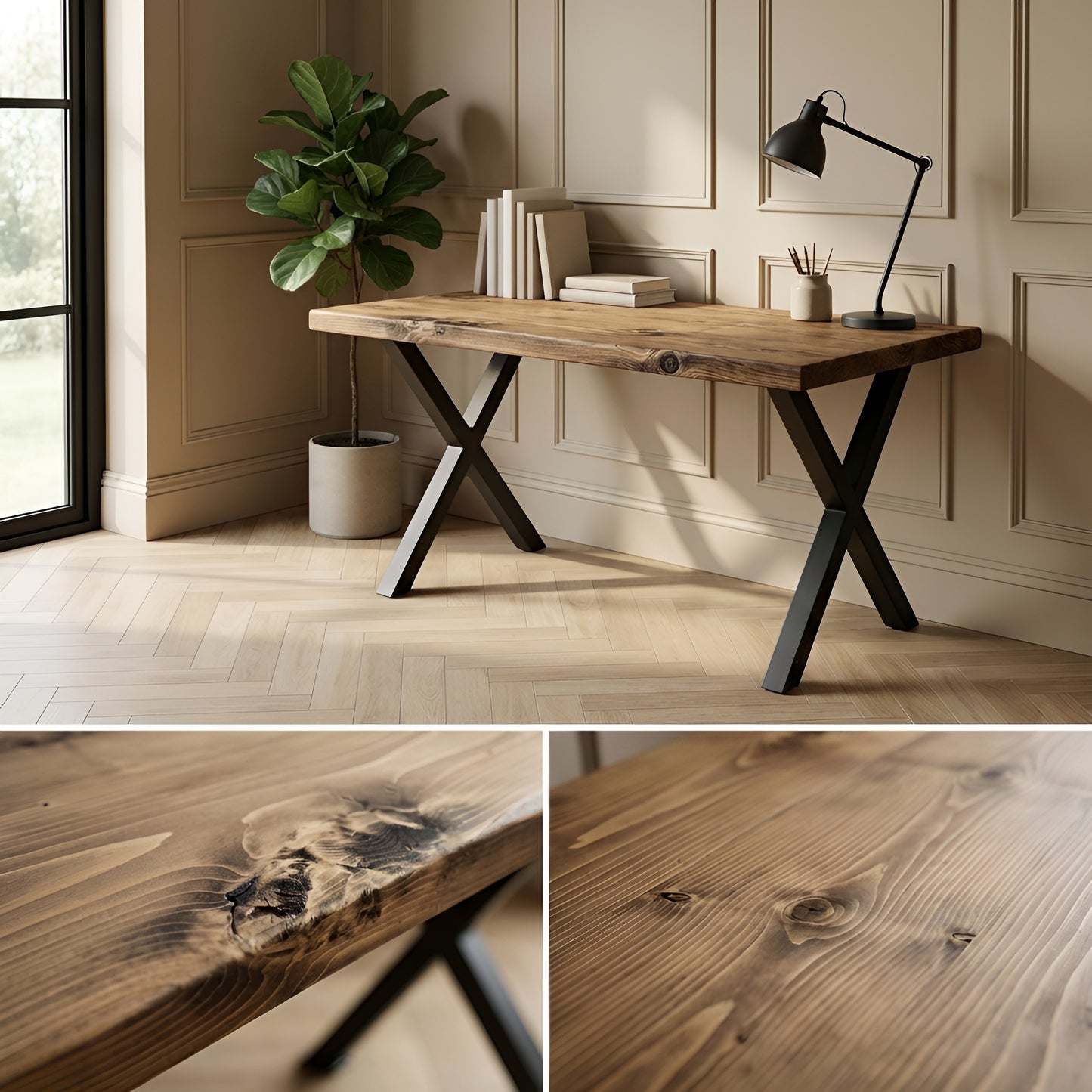 Study Desk / Table With X Cross Metal Legs