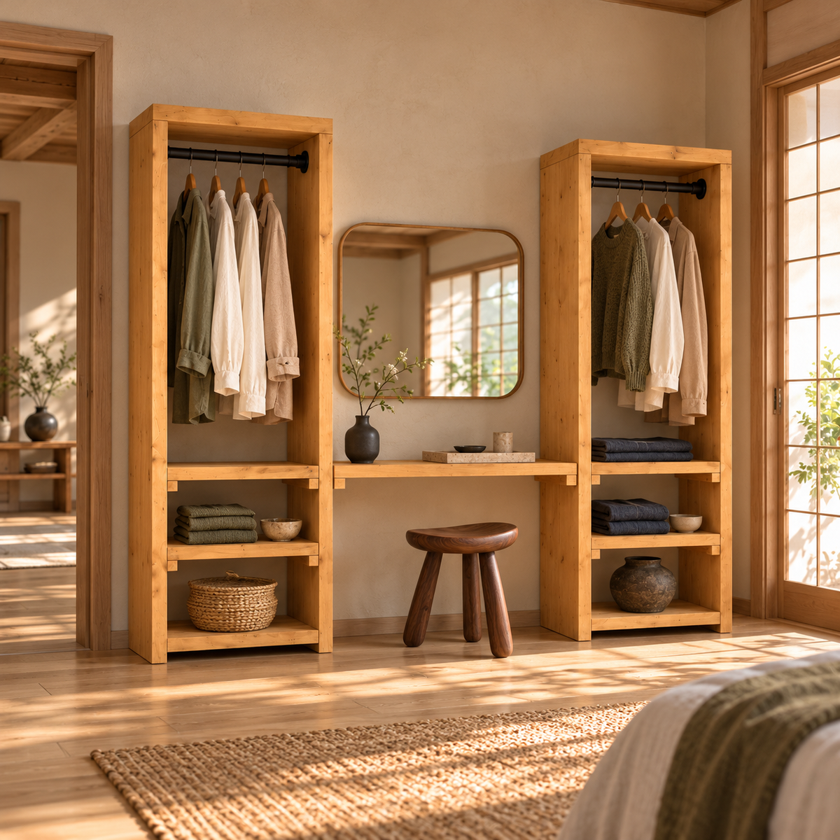 KENSWORTH Solid Wood Wardrobe With Make Up Table – Open Wardrobe, Dressing Table