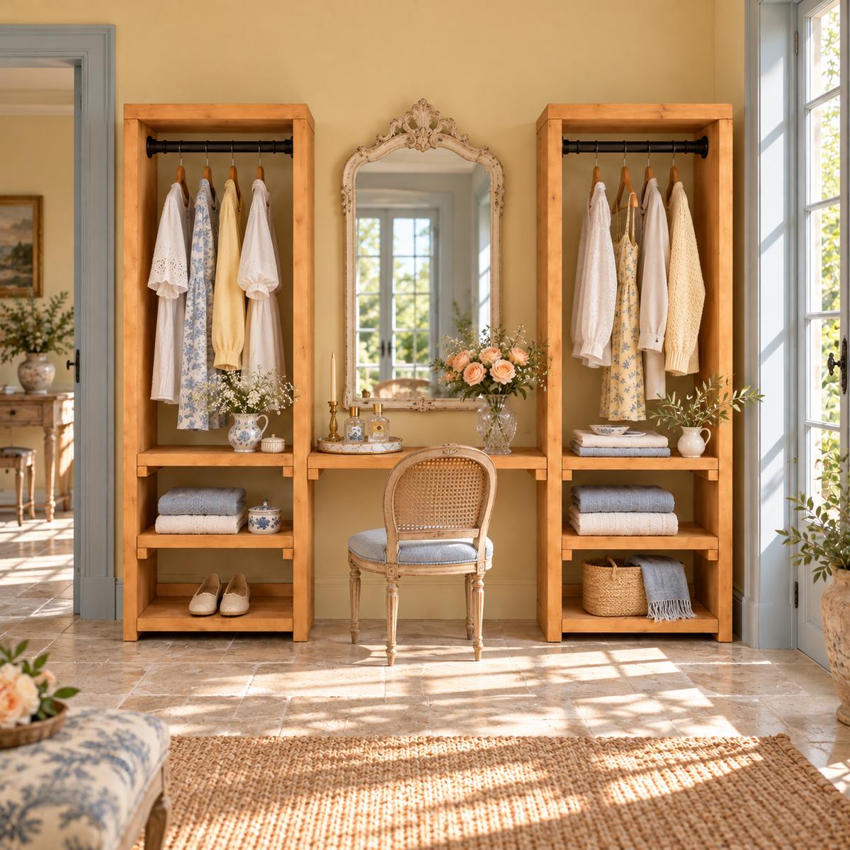 KENSWORTH Solid Wood Wardrobe With Make Up Table – Open Wardrobe, Dressing Table