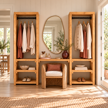 KENSWORTH Solid Wood Wardrobe With Make Up Table – Open Wardrobe, Dressing Table