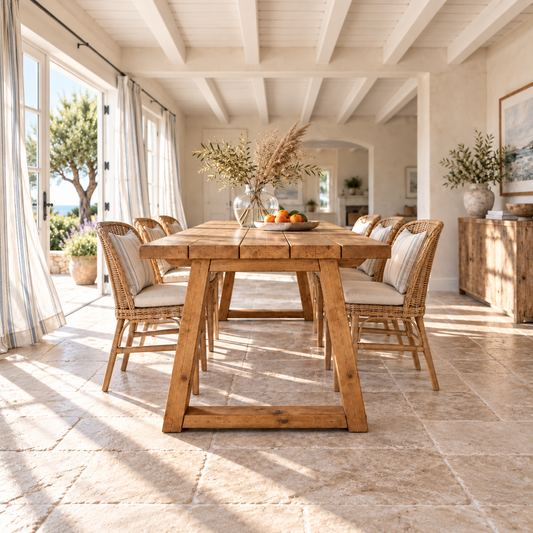 Obsidian Trapezium Solid Wood Dining Table With Wooden Trapezoid Legs