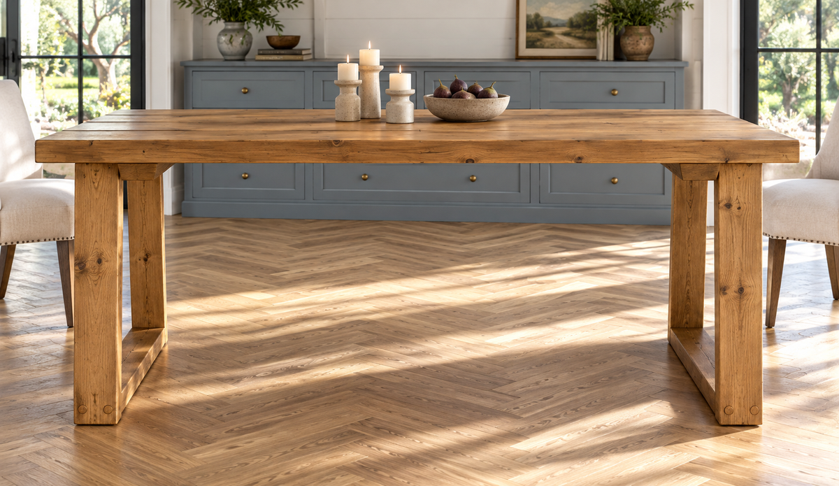 Sylvan Trapezium Solid Wood Dining Table With Wooden Trapezoid Legs