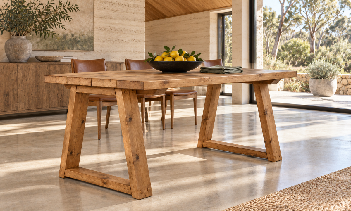 Sylvan Trapezium Solid Wood Dining Table With Wooden Trapezoid Legs