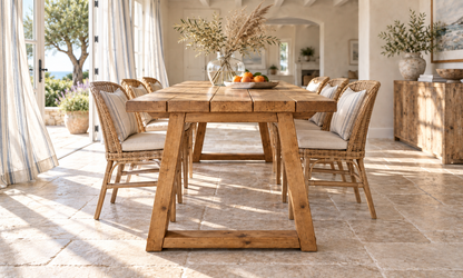 Sylvan Trapezium Solid Wood Dining Table With Wooden Trapezoid Legs