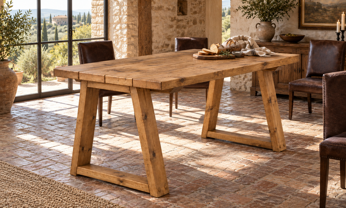 Sylvan Trapezium Solid Wood Dining Table With Wooden Trapezoid Legs