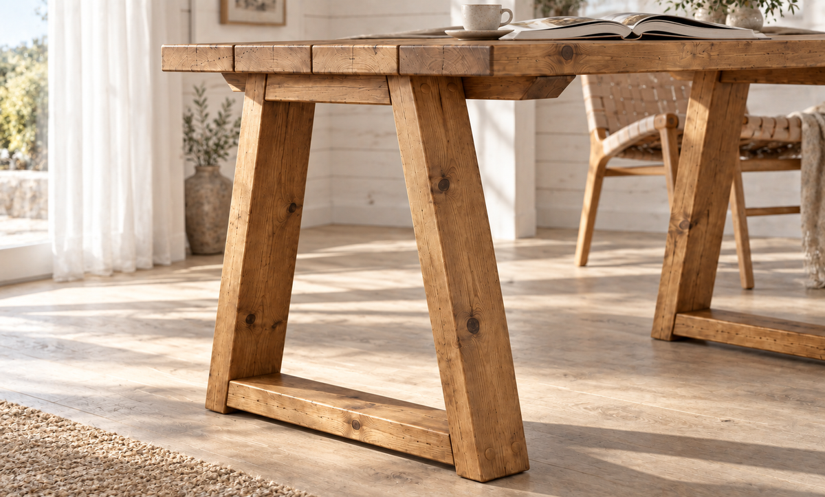Sylvan Trapezium Solid Wood Dining Table With Wooden Trapezoid Legs