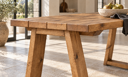 Sylvan Trapezium Solid Wood Dining Table With Wooden Trapezoid Legs