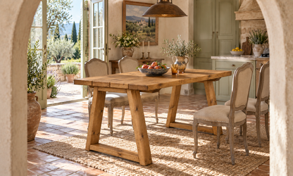 Sylvan Trapezium Solid Wood Dining Table With Wooden Trapezoid Legs