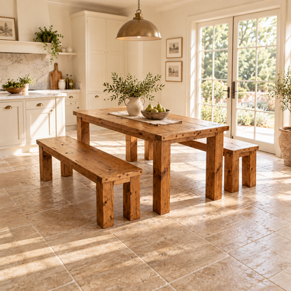 TEMPLETON Solid Wood Dining Table With Chunky Legs and Optional Benches