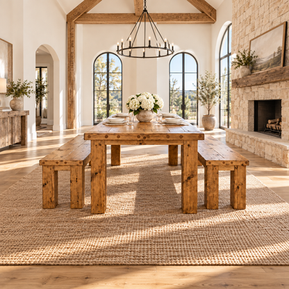 TEMPLETON Solid Wood Dining Table With Chunky Legs and Optional Benches