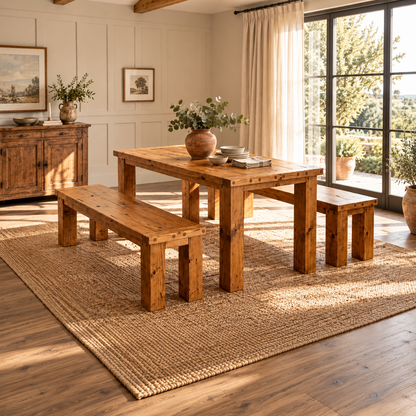 TEMPLETON Solid Wood Dining Table With Chunky Legs and Optional Benches