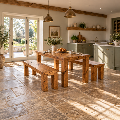 TEMPLETON Solid Wood Dining Table With Chunky Legs and Optional Benches