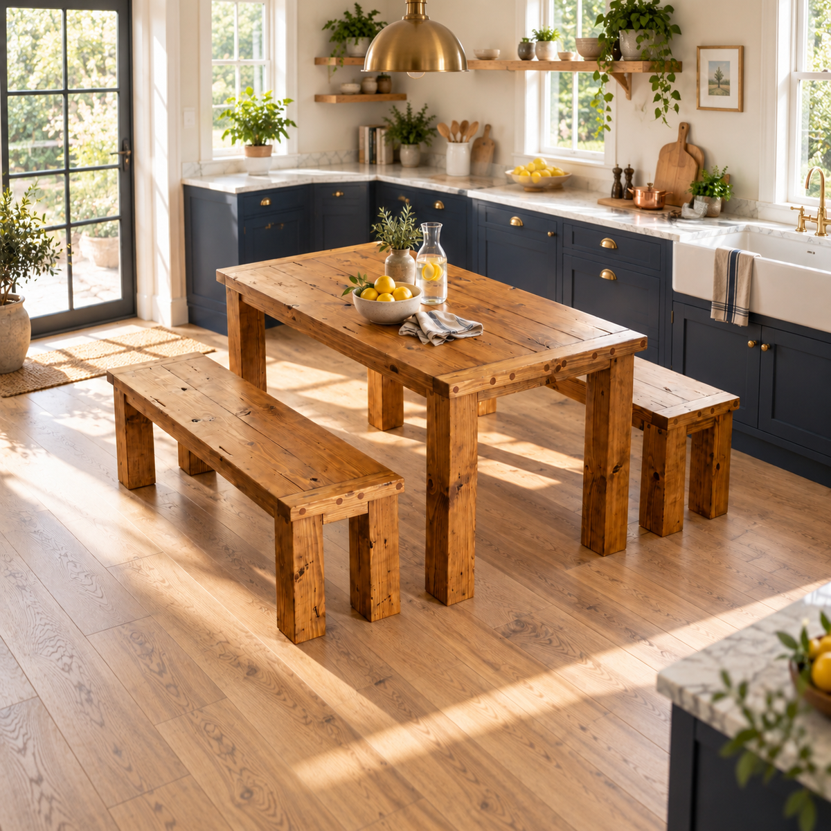 TEMPLETON Solid Wood Dining Table With Chunky Legs and Optional Benches