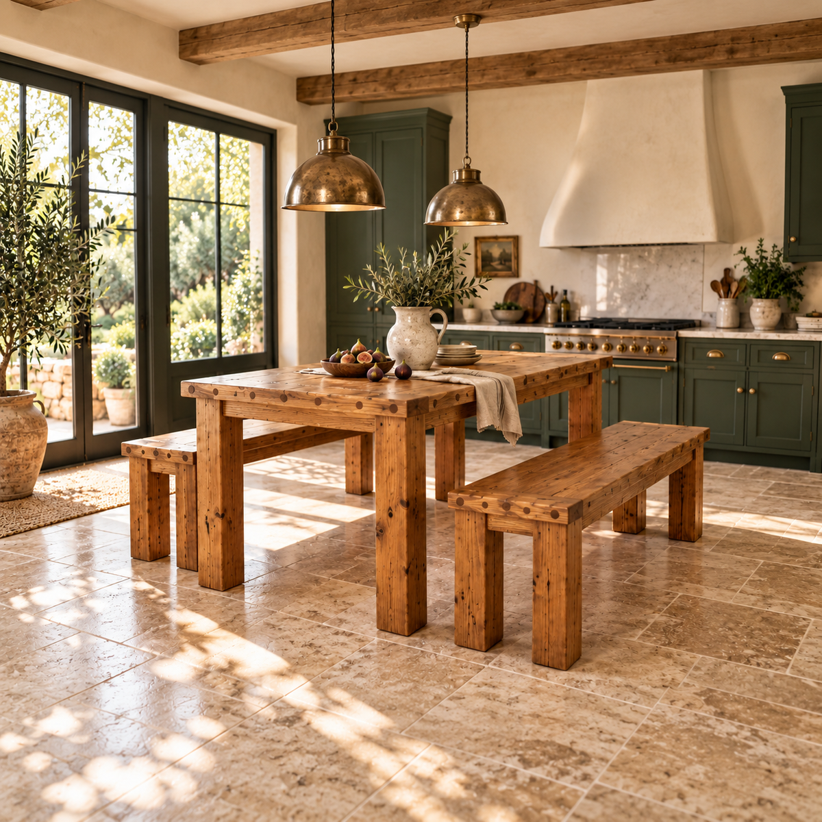 TEMPLETON Solid Wood Dining Table With Chunky Legs and Optional Benches