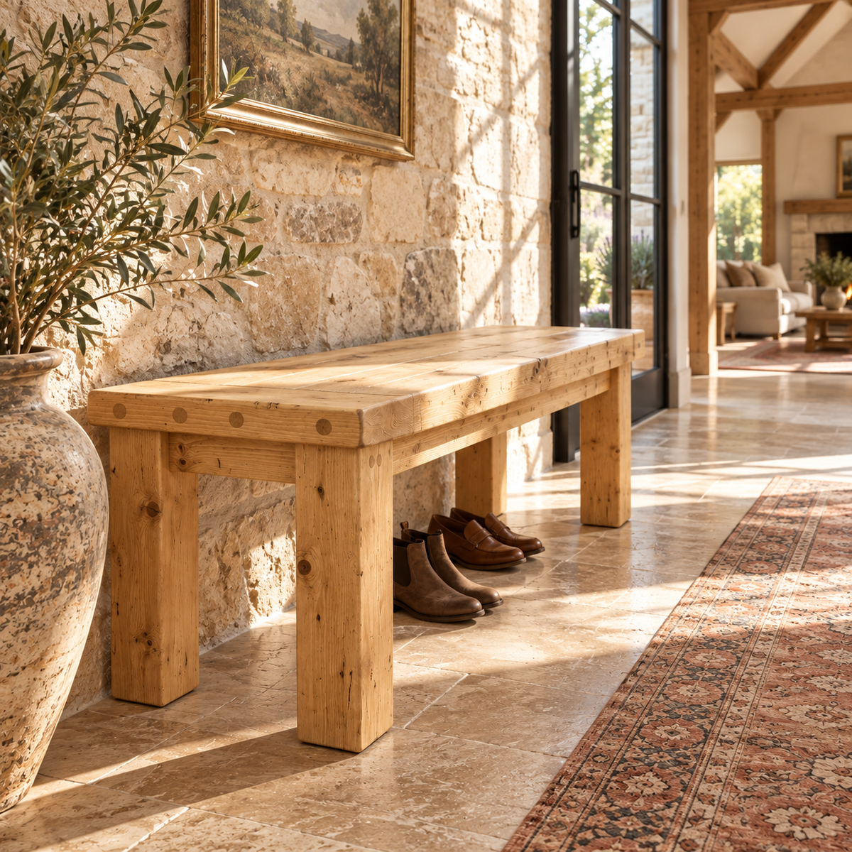 TEMPLETON Light Oak Colour Bench Solid Wood Bench Entryway Bench Hallway Shoe Bench