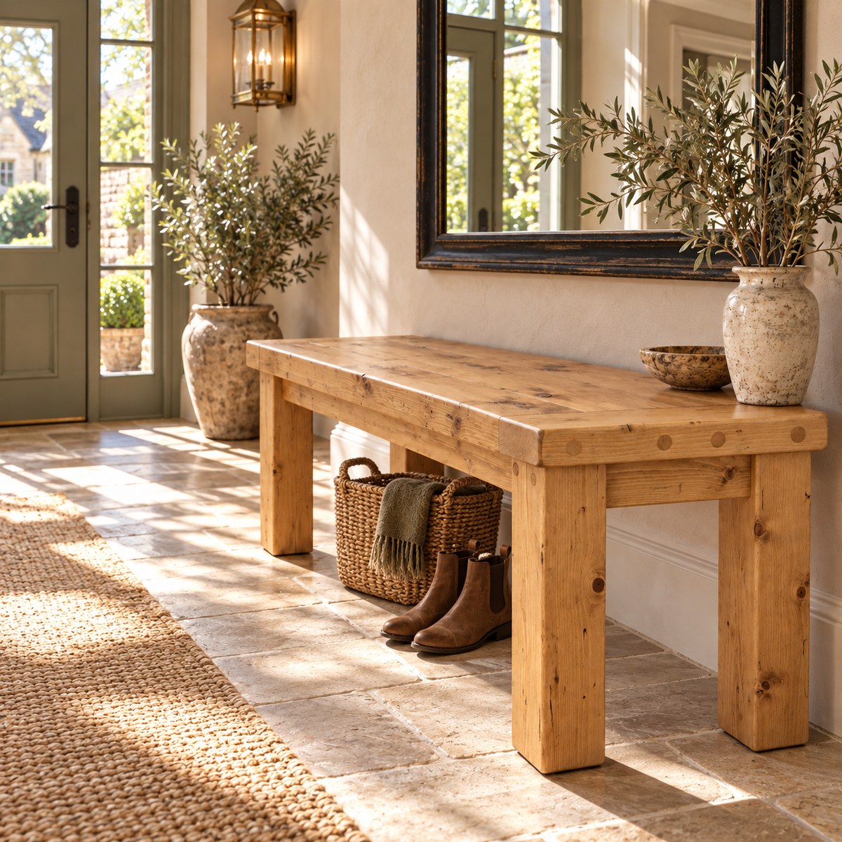 TEMPLETON Light Oak Colour Bench Solid Wood Bench Entryway Bench Hallway Shoe Bench