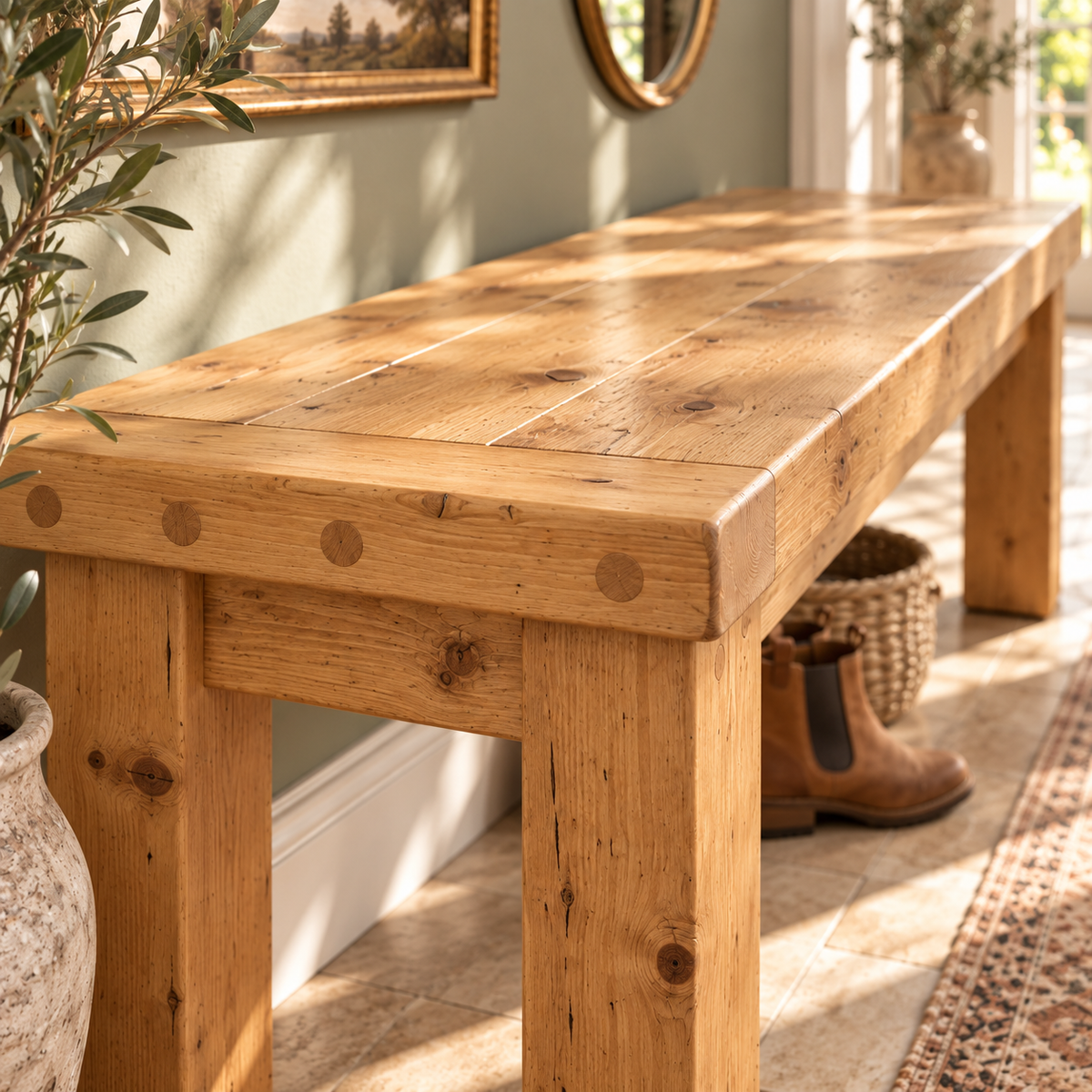TEMPLETON Light Oak Colour Bench Solid Wood Bench Entryway Bench Hallway Shoe Bench