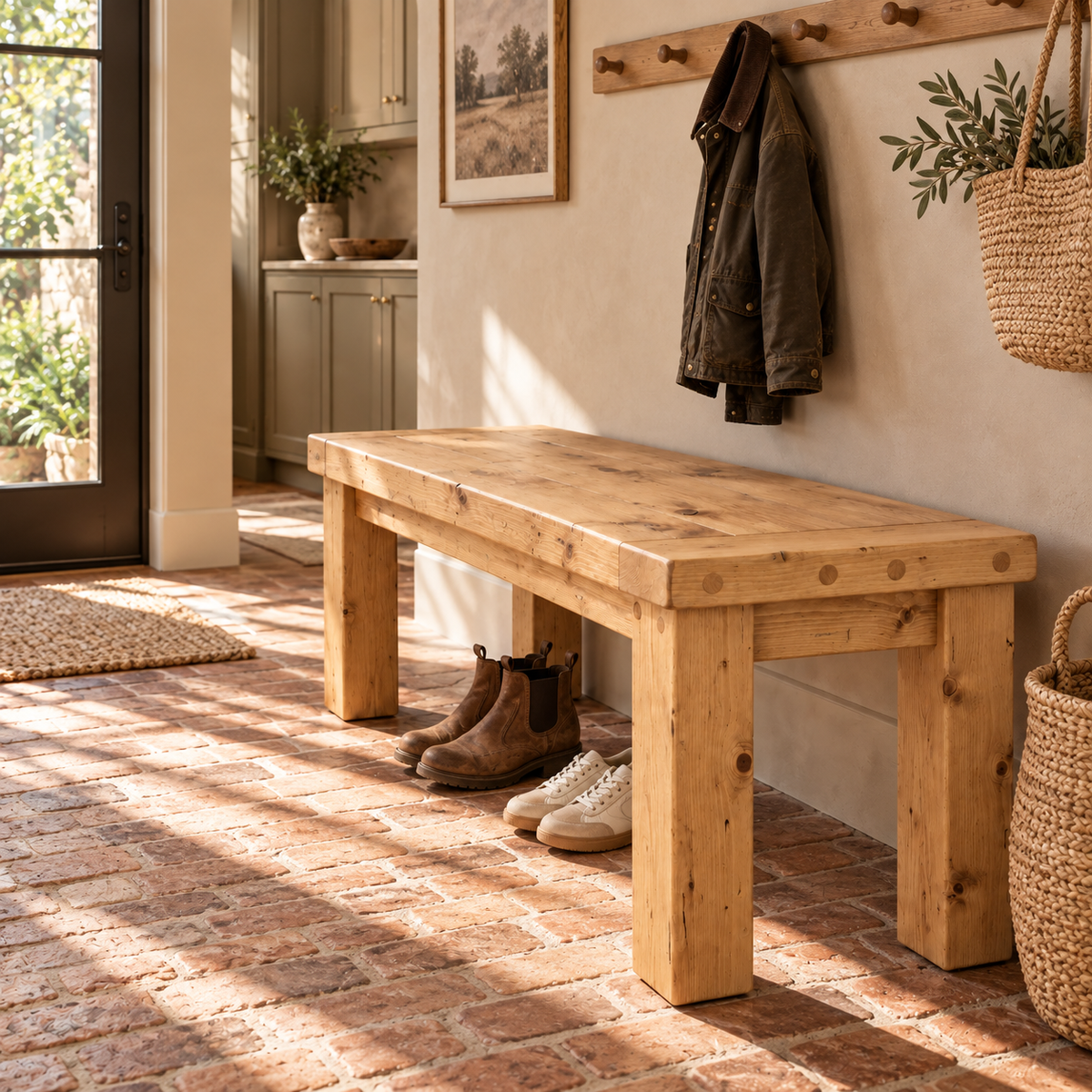 TEMPLETON Light Oak Colour Bench Solid Wood Bench Entryway Bench Hallway Shoe Bench