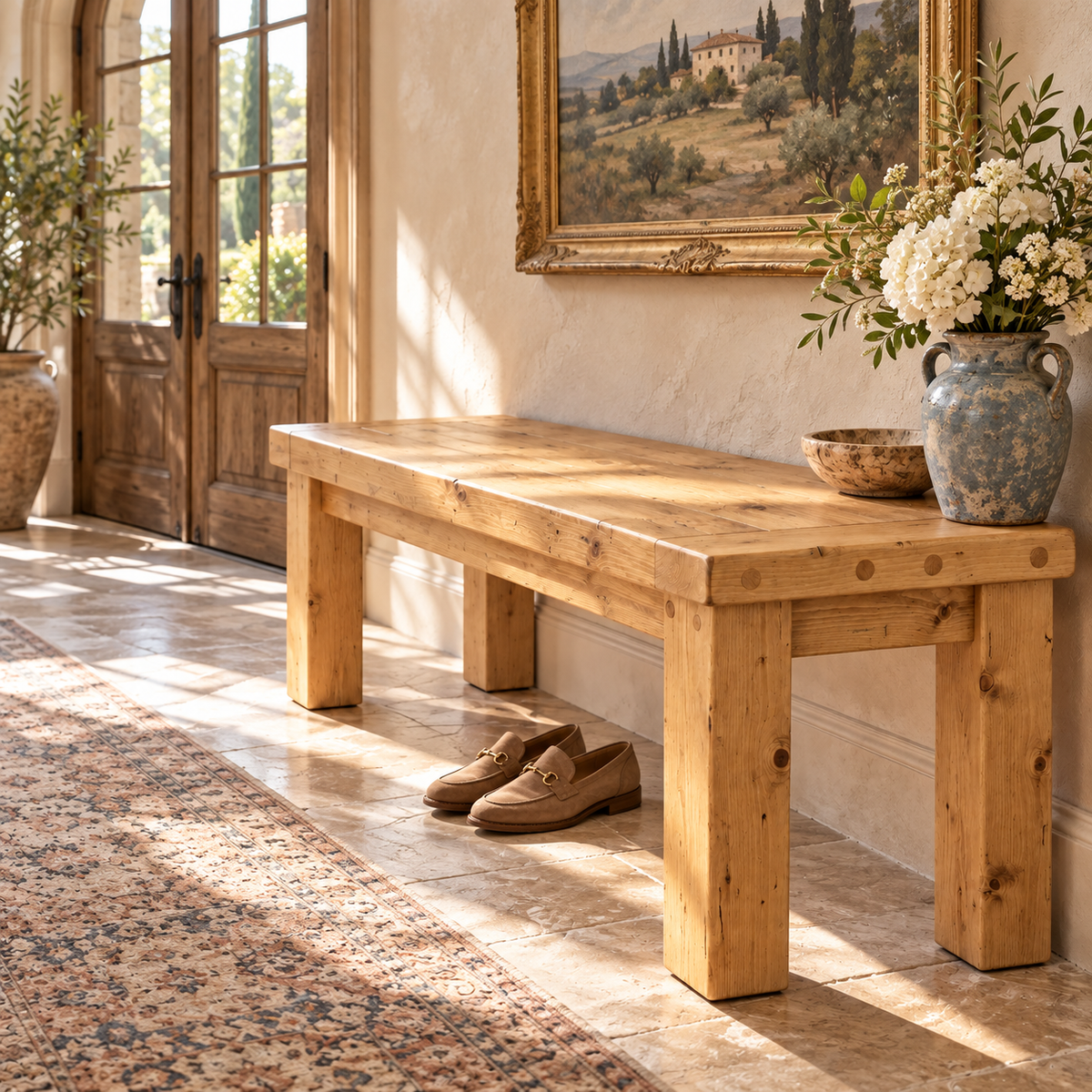 TEMPLETON Light Oak Colour Bench Solid Wood Bench Entryway Bench Hallway Shoe Bench