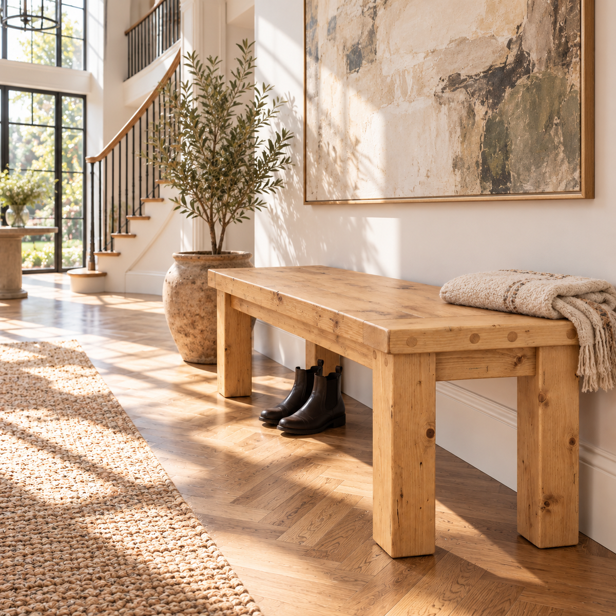 TEMPLETON Light Oak Colour Bench Solid Wood Bench Entryway Bench Hallway Shoe Bench