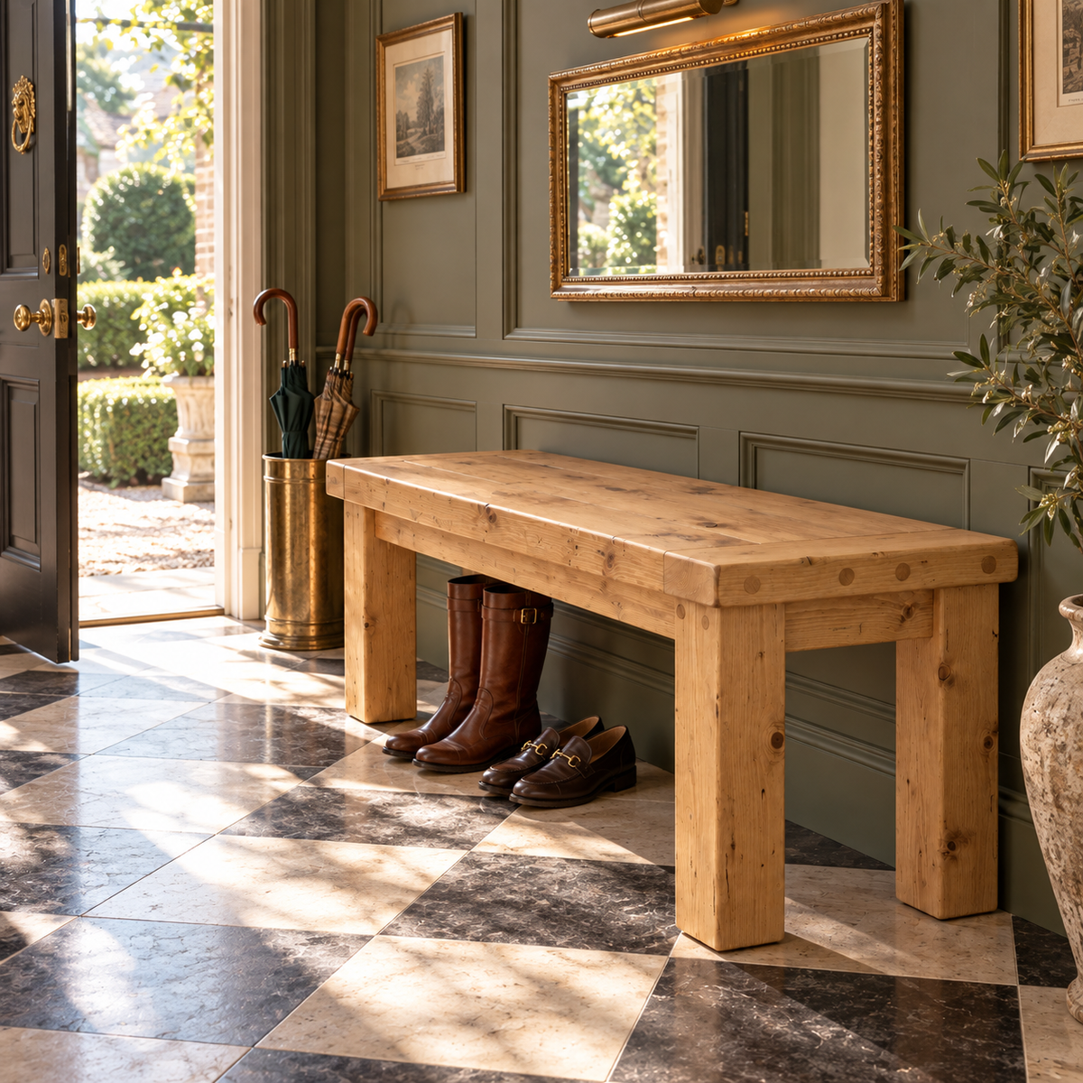 TEMPLETON Light Oak Colour Bench Solid Wood Bench Entryway Bench Hallway Shoe Bench