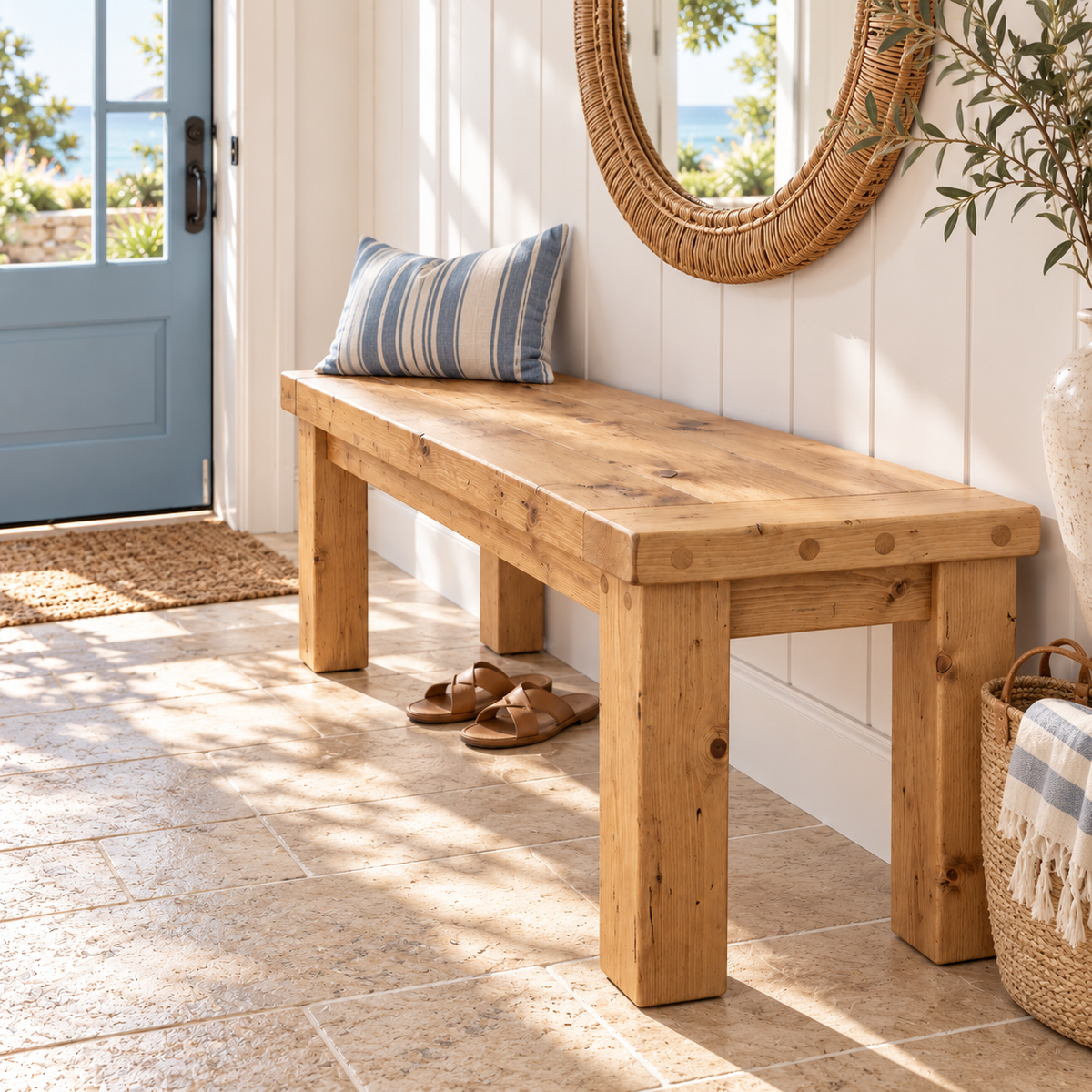 TEMPLETON Light Oak Colour Bench Solid Wood Bench Entryway Bench Hallway Shoe Bench