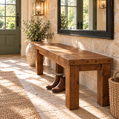 TEMPLETON Walnut Colour Bench Solid Wood Bench Entryway Bench Hallway Shoe Bench