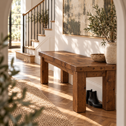 TEMPLETON Walnut Colour Bench Solid Wood Bench Entryway Bench Hallway Shoe Bench