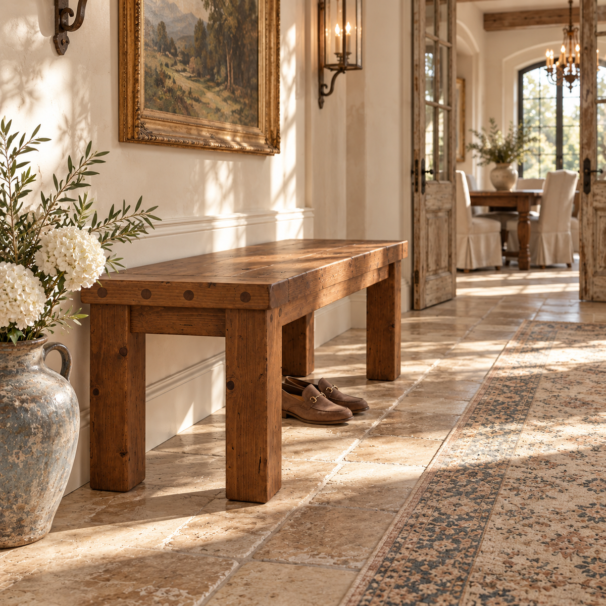 TEMPLETON Walnut Colour Bench Solid Wood Bench Entryway Bench Hallway Shoe Bench