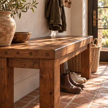 TEMPLETON Walnut Colour Bench Solid Wood Bench Entryway Bench Hallway Shoe Bench