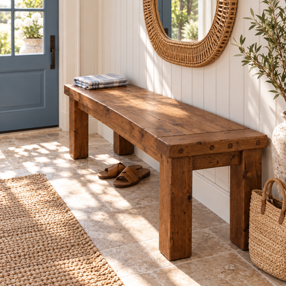 TEMPLETON Walnut Colour Bench Solid Wood Bench Entryway Bench Hallway Shoe Bench