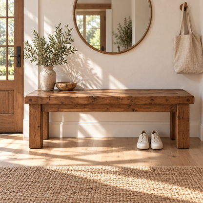 TEMPLETON Walnut Colour Bench Solid Wood Bench Entryway Bench Hallway Shoe Bench