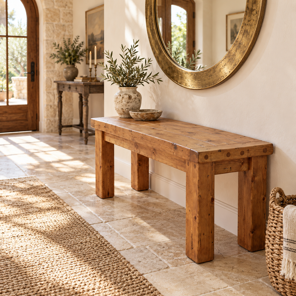 TEMPLETON Bench Solid Wood Bench Entryway Bench Hallway Shoe Bench