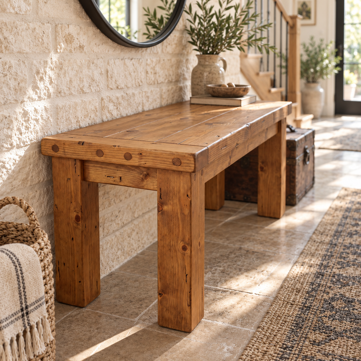 TEMPLETON Bench Solid Wood Bench Entryway Bench Hallway Shoe Bench