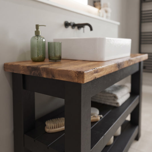 Tero Black Ebony Solid Wood Bathroom Vanity With Shelf