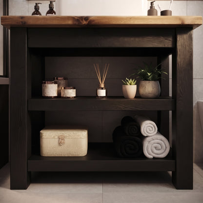Tero Black Ebony Solid Wood Bathroom Vanity With Shelf