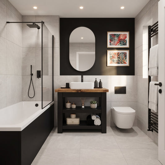 Tero Black Ebony Solid Wood Bathroom Vanity With Shelf