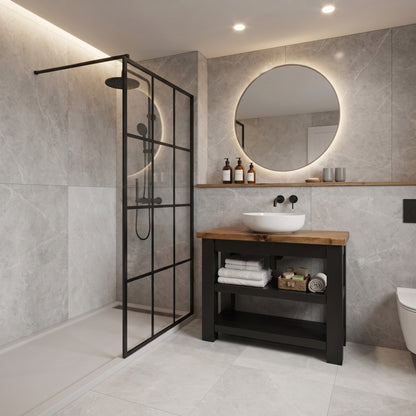 Tero Black Ebony Solid Wood Bathroom Vanity With Shelf