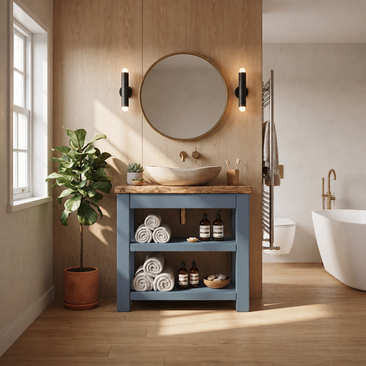 Tero Blue Solid Wood Bathroom Vanity With Shelf