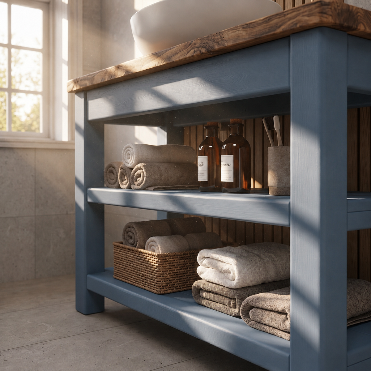 Tero Blue Solid Wood Bathroom Vanity With Shelf