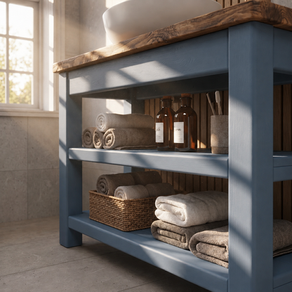 Tero Blue Solid Wood Bathroom Vanity With Shelf