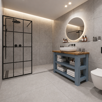 Tero Blue Solid Wood Bathroom Vanity With Shelf