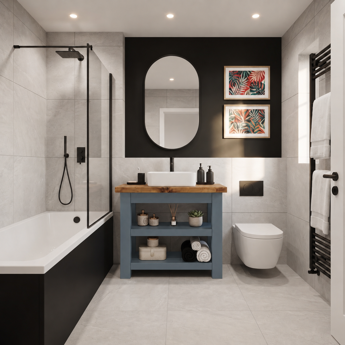 Tero Blue Solid Wood Bathroom Vanity With Shelf